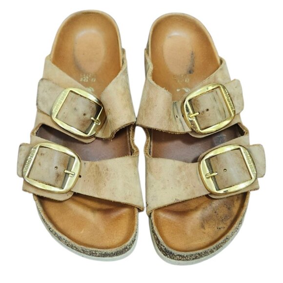 Birkenstock Arizona Big Buckle Narrow Slide Sandal Women Cognac Oiled Leather 39 - Picture 2 of 12